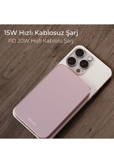 Woyax By Deji 5000 mAh 20 W Hızlı Taşınabilir Magsafe Powerbank Pembe
