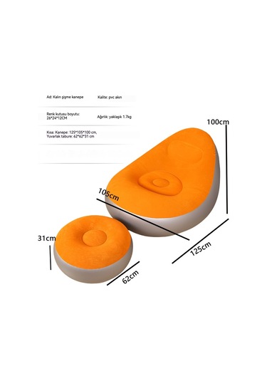 Snapbuy Şişme Koltuk, Ayak Dayamalı, İç Dış Mekan Kullanımına Uygun, Kadife Kaplamalı Berjer 2'li Set Turuncu