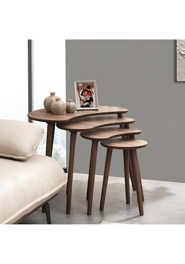 Vovvahome Moon 4lü Dörtlü Mdf Ahşap Zigon Sehpa - Ceviz