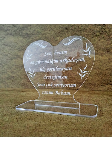 Babalar İçin Pleksi Tebrik Kartı Lazer Kazıma Güzel Sözler