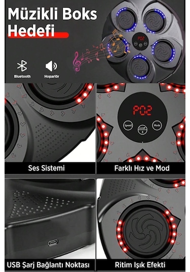 Ritimli Kum Torbası Boks Makinesi -akıllı Boks Egzersiz Aleti - Müzikli Boks Hedefi Siyah