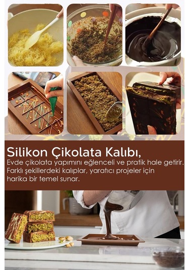 3 Adet Dubai Çikolatası Kalıbı - Büyük Tablet Çikolata Kalıbı Silikon Kalıp