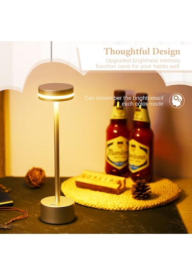 Springsun Neoglint Led Kablosuz Masa Lambası Metal Başucu Gece Lambası Dokunmatik Kontrol Kademesiz Kısılabilir 3 Işık Rengi