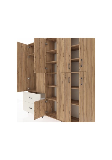 Hyperion Dolap 12 Raflı 2 Çekmeceli Tek Askılı 220x44x243 Çam-çam/aytaşı Atlas Çam/aytası