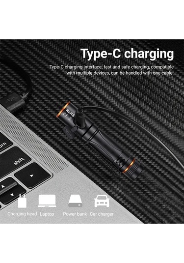 Brightnova Alonefire Mini Yüksek Parlaklık Usb Şarjlı Fener Black X81 5 Seviyeli Ayarlanabilir Işık Tip C Şarj Kampçılık Yürüyüş Acil Durum Altın