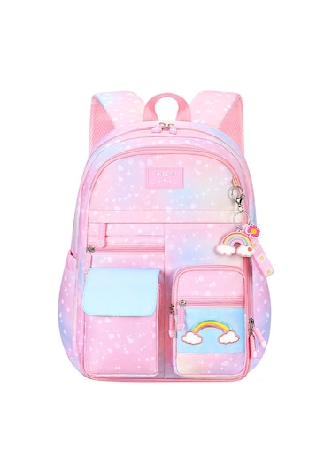 Yifomall Küçük Kızlar İçin Renkli Gradient Çanta - Dış Etkinlikler İçin Hafif, Çok Fonksiyonlu Sırt Çantası Büyük Boy Pembe Çok Renkli