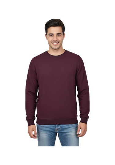 Raymons Erkek Sıfır Yaka Petek Doku Regular Fit Sweatshirt Bgl-st04950 Bordo