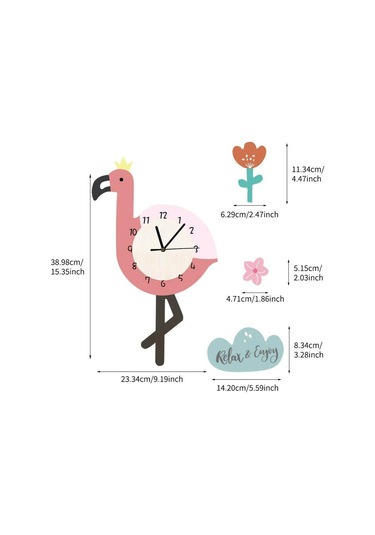 Sallanan Sarkaçlı Flamingo Desenli Çocuk Odası Duvar Saati Çok Renkli