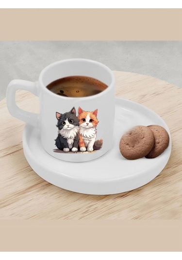 Türk Kahvesi Fincanı Kedili Fincan Renkli
