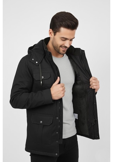 Erkek Spor Kanvas Kapüşonlu Parka 85121 Bgl-st04884 Haki