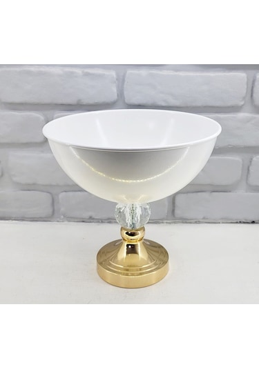 Modern Dekoratif Gold Ayaklı Kristal Taşlı Beyaz Büyük Salon Vazo Beyaz - Gold