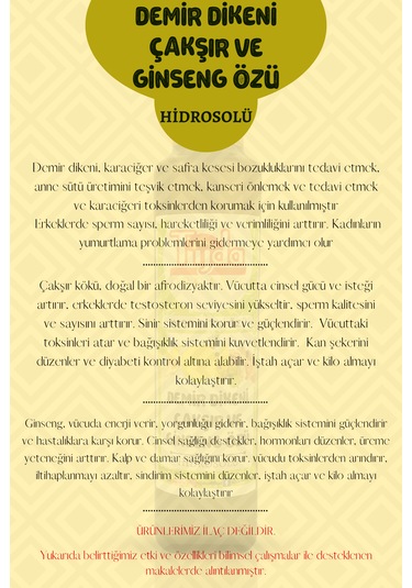 Demir Dikeni, Çakşır Ve Ginseng Özü Hidrosolü 250 Ml