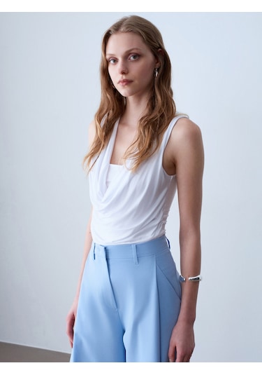 Dilvin 32895 Degaje Yaka Top-beyaz