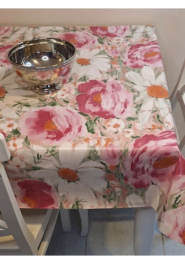 Elyaflı Pvc Muşamba - Desenli Silinebilir Masa Örtüsü Kahverenği Mrl100 Pembe