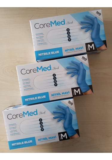Bimel Coremed Nitril Pudrasız Muayene Eldiveni Mavi M 3 x 100'lü