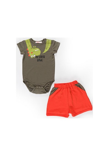 Denokids Denokids Baby Tersten Dino Takım Kırmızı - Yeşil