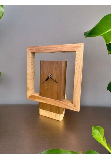 El Yapımı Ceviz Ve Kayın Ağacı Ahşap Masa Saati