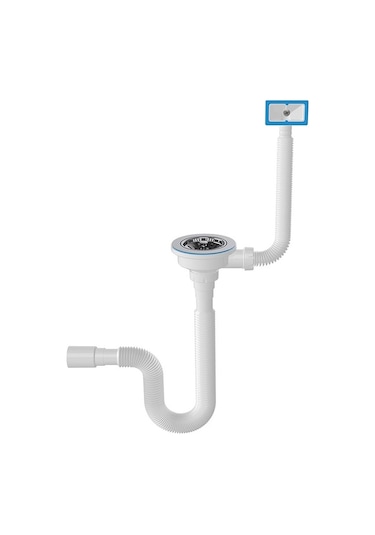 Yapıtaşı Geniş Süzgeçli Çöpmak Üniversal Yan Dik Taşmalı Körüklü Evye Sifonu