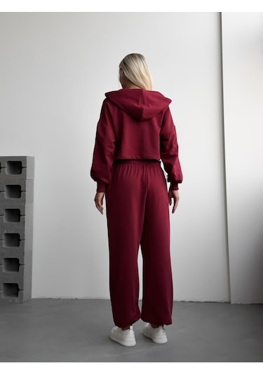 Shappy Fermuarlı Eşofman Takım - Bordo Bordo