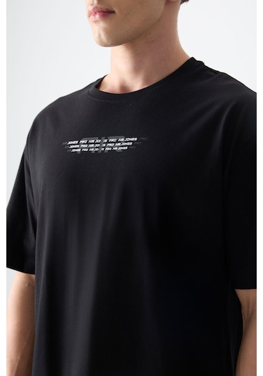 Tommy Life Siyah %100 Pamuk Kalın Yumuşak Dokulu Oversize Fit Baskılı Erkek T-shirt - 88356 Siyah