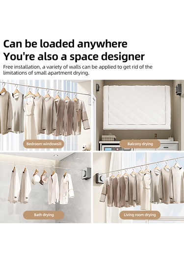 Gizli Geri Çekilebilir Çamaşır İpi Dış Mekan Kapalı Siyah Siyah