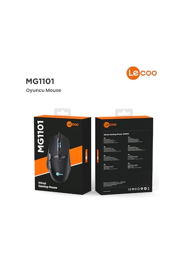 Lecoo MG1101 Kablolu 6400DPI 8 Tuşlu RGB Gaming Optik Mouse Siyah