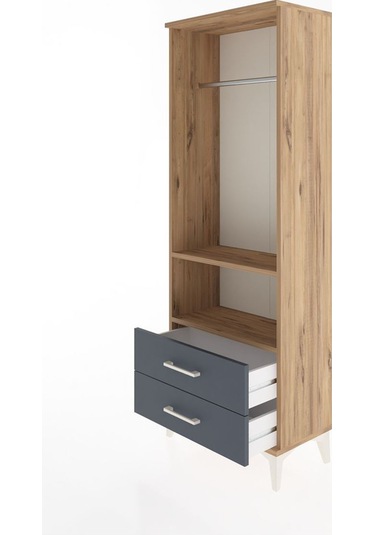 Arges Dolap 2 Raflı 2 Çekmeceli Tek Askılı 60x30x163 Çam-antr... Çam