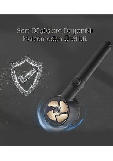 Kustar 5 Fonksiyonlu Turbo Jet Pervaneli Duş Başlığı Aç-kapa Butonlu Siyah