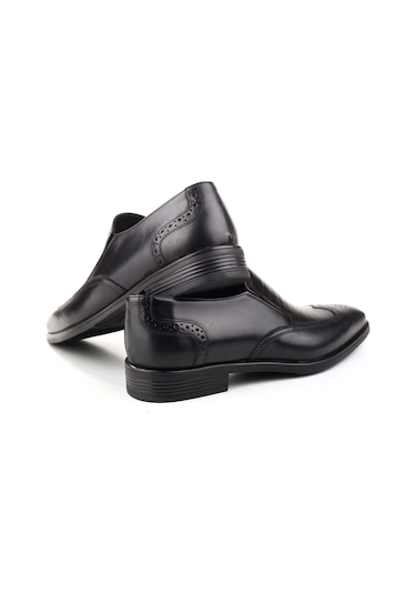 Delfino 625 Erkek Hakiki Deri Bağcıksız Kauçuk Klasik Ayakkabı Siyah