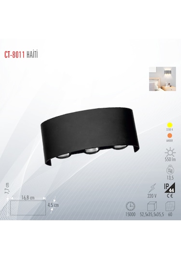 Cata Ct-8011 Haiti Modern Led Aplik Amber Işık Siyah