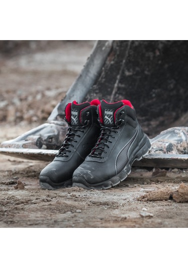 Puma Safety Condor Mid Siyah Çelik Burunlu Nubuk Deri İş Ayakkabısı S3 Src Esd Siyah