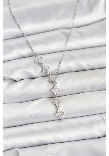 316l Çelik Zincir Gümüş Renk Yonca Model Kadın Kolye Renkli