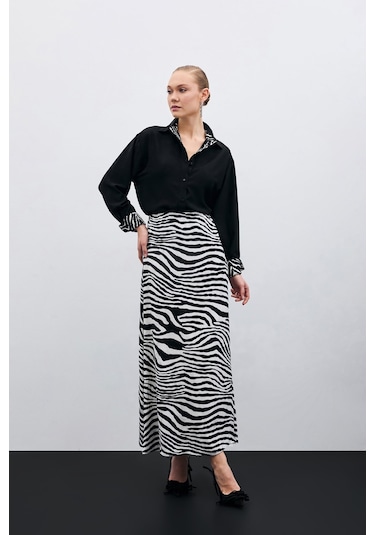 Sateen Zebra Desen Etek - Siyah-135451 Siyah