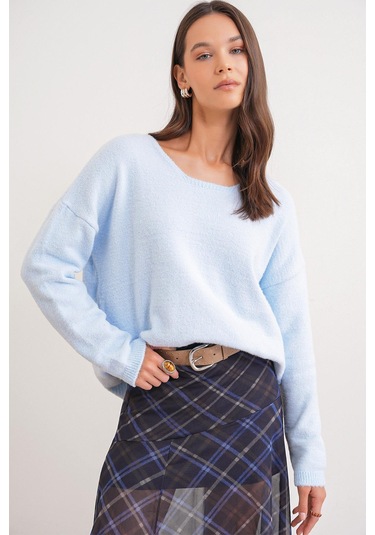 6901 Kadın Yumuşak Dokulu Basic Kazak Bebe Mavi Bebe Mavi