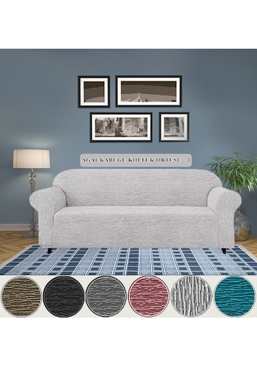 Jakarlı Koltuk Örtüsü , Kanepe Örtüsü ,chester Örtüsü Krem