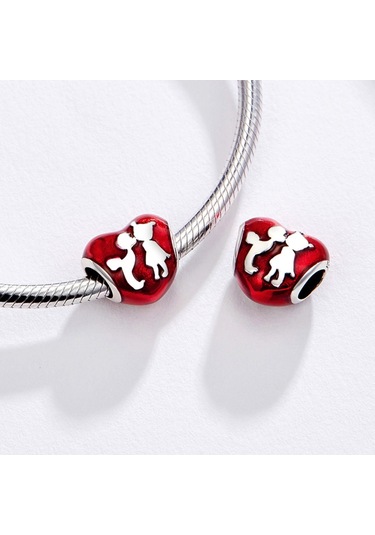 S925 Ayar Gümüş Kırmızı Kalp Erkek Kız Boncuk Dıy Bilezik Kolye Aksesuarları Çok Renkli
