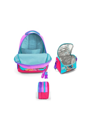 Coral High Üç Gözlü Pembe K-pop Dondurmalı Kız, Kız Çocuk, İlkokul Üçlü Okul Çanta Seti Çok Renkli