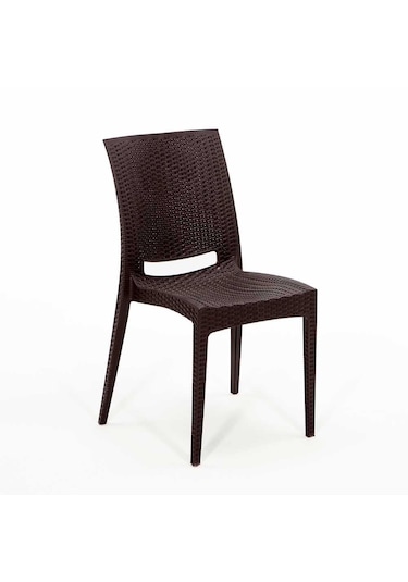 Rattan 80x80 Camsız Kahve Masa / 4 Adet Rattan Kolsuz Sandalye Takımı Kahve