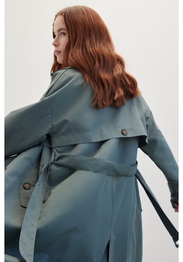 Manuka Düğmeli Kruvaze Trençkot Irmak Yeşil