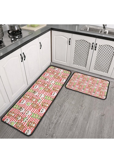 Noel Desenli 2'li Mutfak Matı, Anti-yorgunluk, Yastıklı Ve Kaymaz, Mutfak Ve Ofis İçin Noel Karakter Çizgili