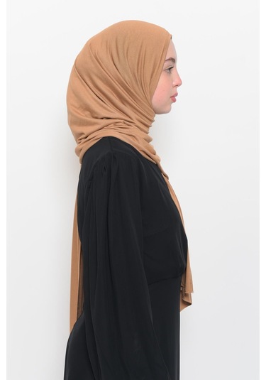 Hazır Pratik Geçmeli Lüks Düz Penye Şal Çapraz Hizalı Koyu Bej