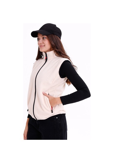 Monox Kadın Slim Fit Tam Fermuarlı Polar Yelek Bej