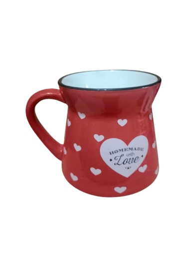 Seramik Kulplu Bardak Kalpli Desen Renli 250 Cc - Kırmızı Kırmızı