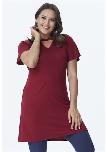 Boyun Detaylı Penye Tunik-bordo Bordo