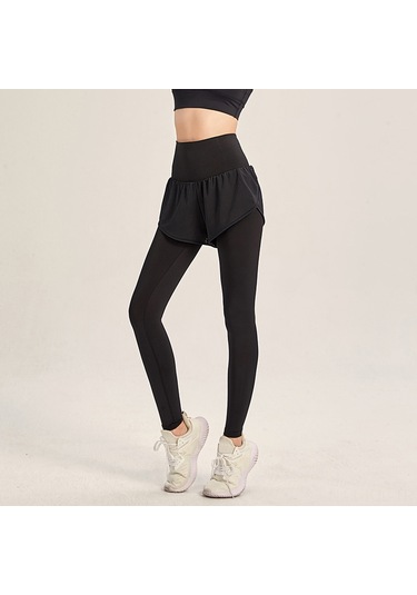 Gajeena Kadın Spor Taytı - 2'li Tasarım, Esnek Bel, Arka Cep, Koşu Ve Yoga İçin SiYAH