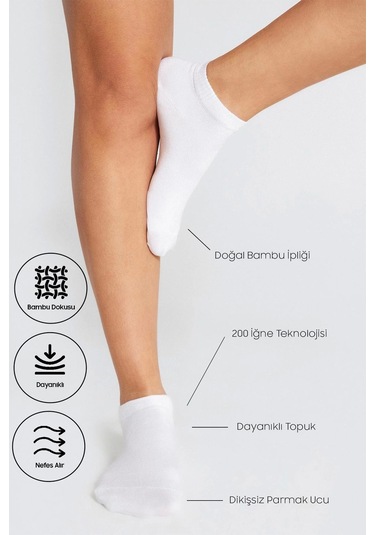Bambu Kadın Patik Dikişsiz Premium Çorap 3 Lü Beyaz-siyah,krem...