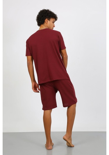 Akbeniz Erkek Pamuk Lakost Alt Üst Kaprili Pijama Takım Bordo 6872 Bordo