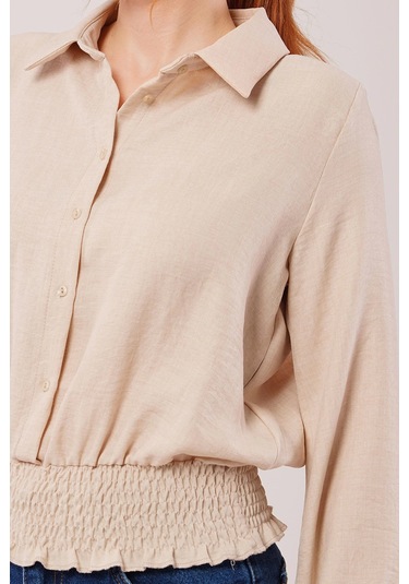 Bel Ve Bilek Lastikli Bej Bluz Bej