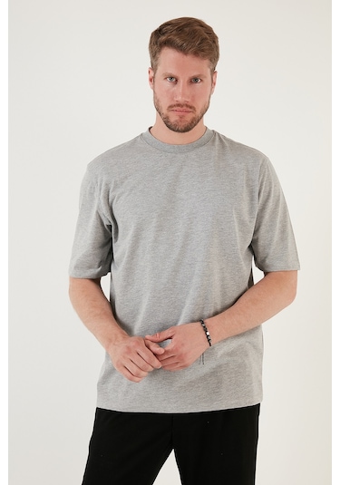 Buratti Pamuklu Oversize Bisiklet Yaka Basic Erkek T Shirt 5902365 Gri Melanj