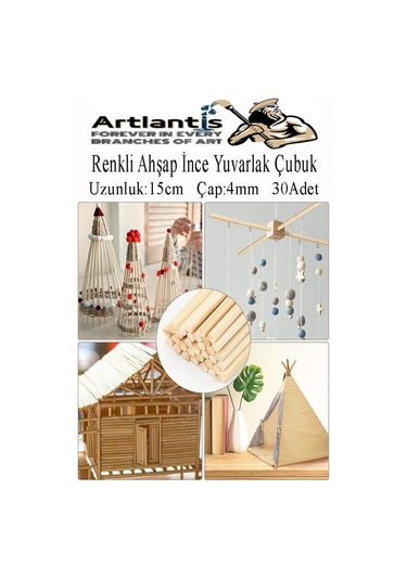 Renkli İnce Ahşap Yuvarlak Çubuk 15 Cm 30 Lu 1 Paket Okul Öncesi Sınıf Tasarım Etkinlik Hobi